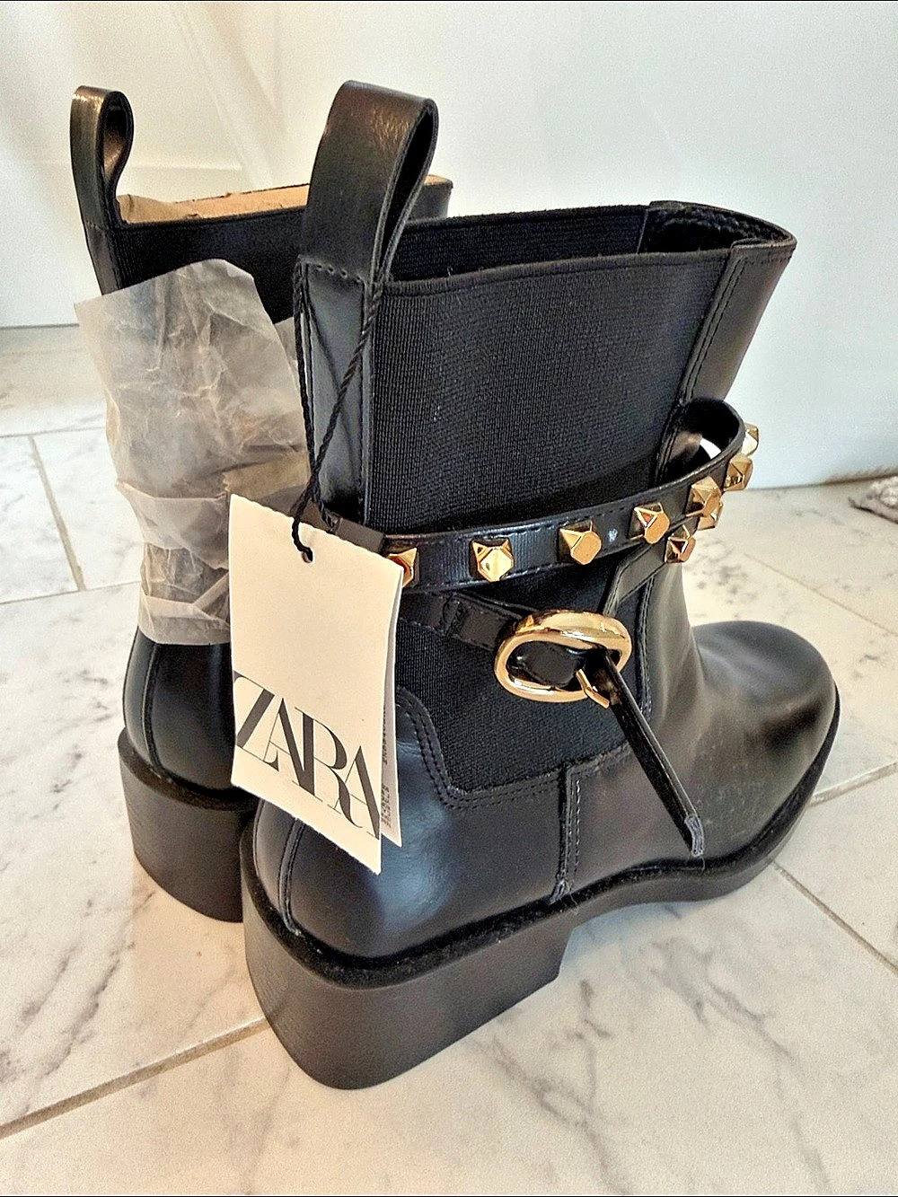 ZARA Z1978 Studded Ankle Boots Black US 9 NWT